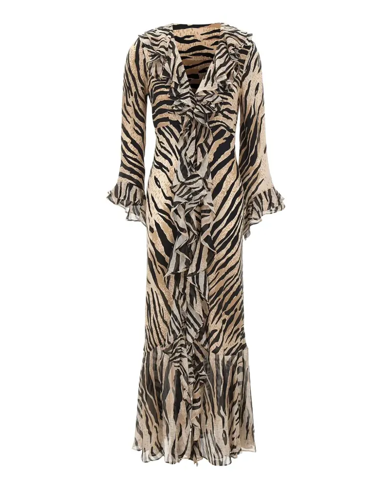 RIXO Gerüschtes Provence Maxikleid mit Tiger-Print - Nude Nude