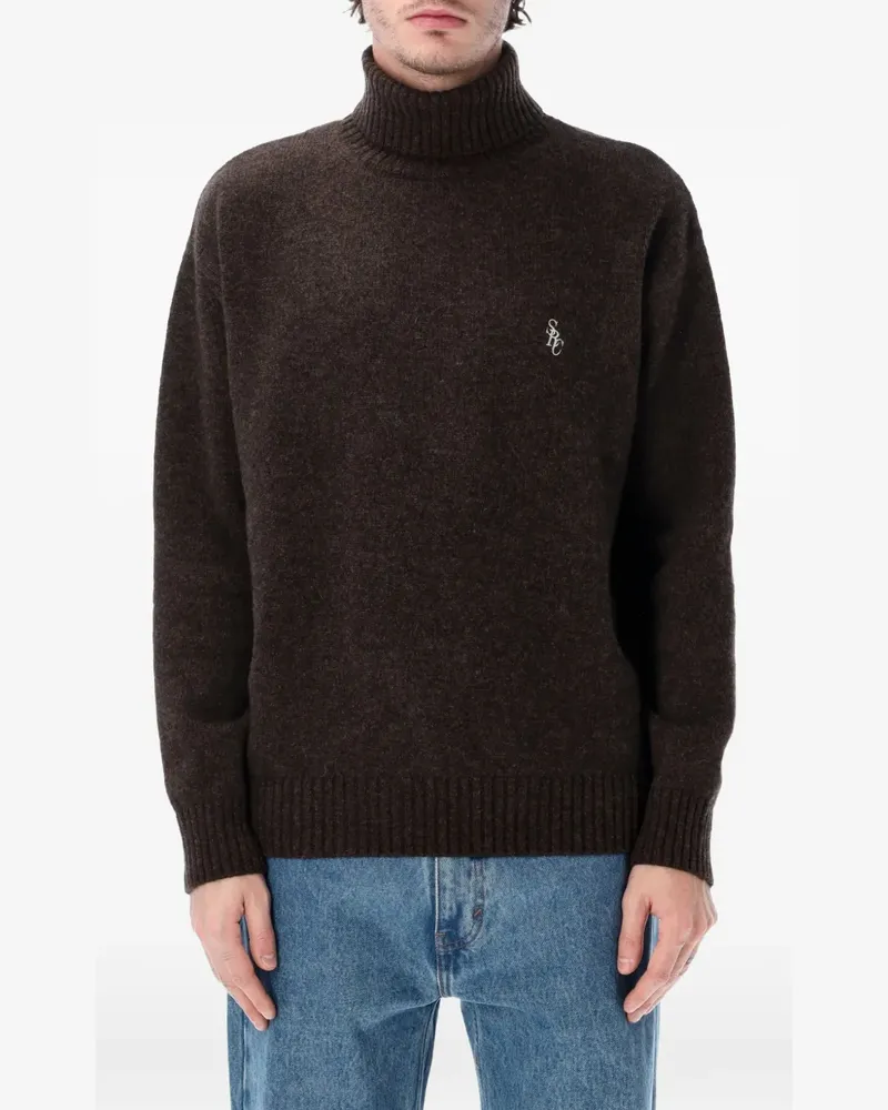 SPORTY & RICH roll-neck logo-embroidered T-shirt - Braun Braun