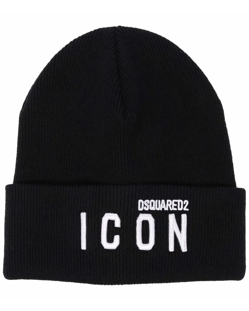 Dsquared2 Gerippter Schal mit Logo-Stickerei - Schwarz Schwarz