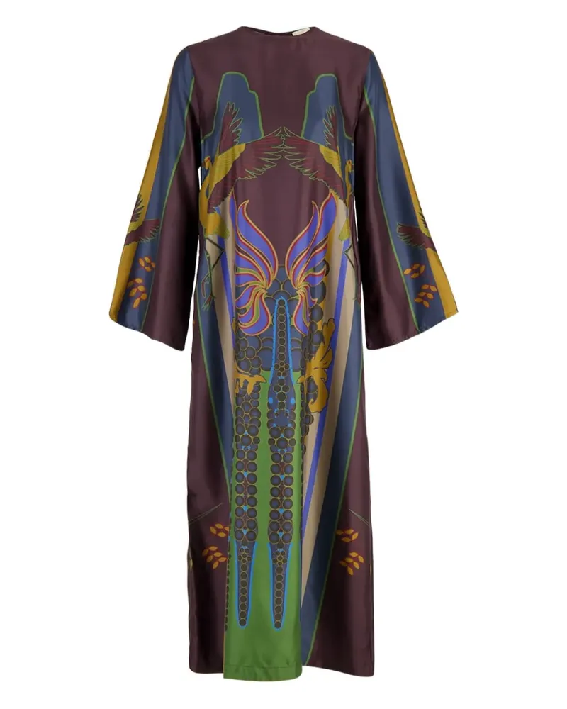 PAULA Seidenkleid mit Print - Braun Braun