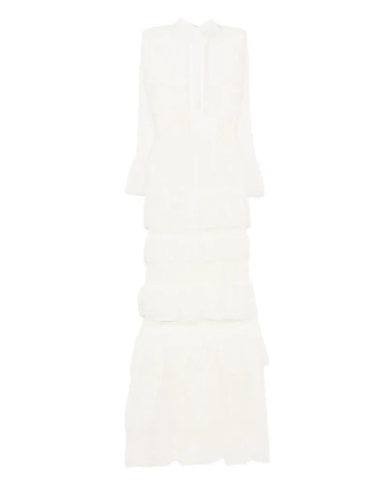 Saiid Kobeisy Langes Spitzenkleid mit Rüschen - Weiß Weiß