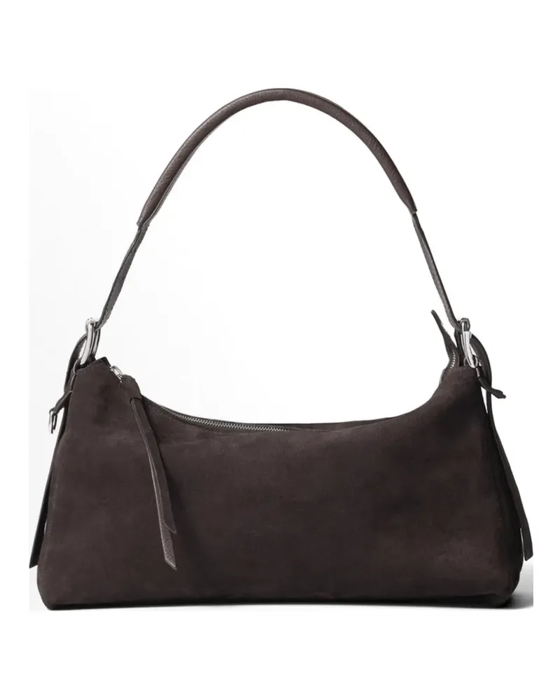 Christophe Lemaire Belted suede shoulder bag - Braun Braun