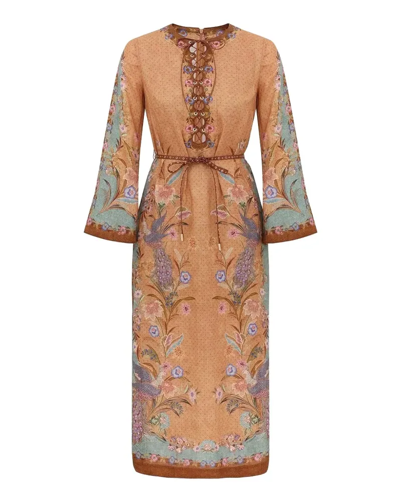 Zimmermann Indra floral-print lace-up dress - Orange Orange