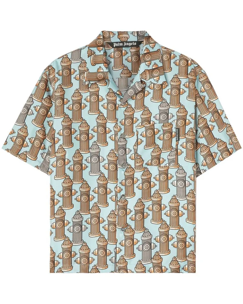 Palm Angels Bowlinghemd mit Hydranten-Print - Blau Blau