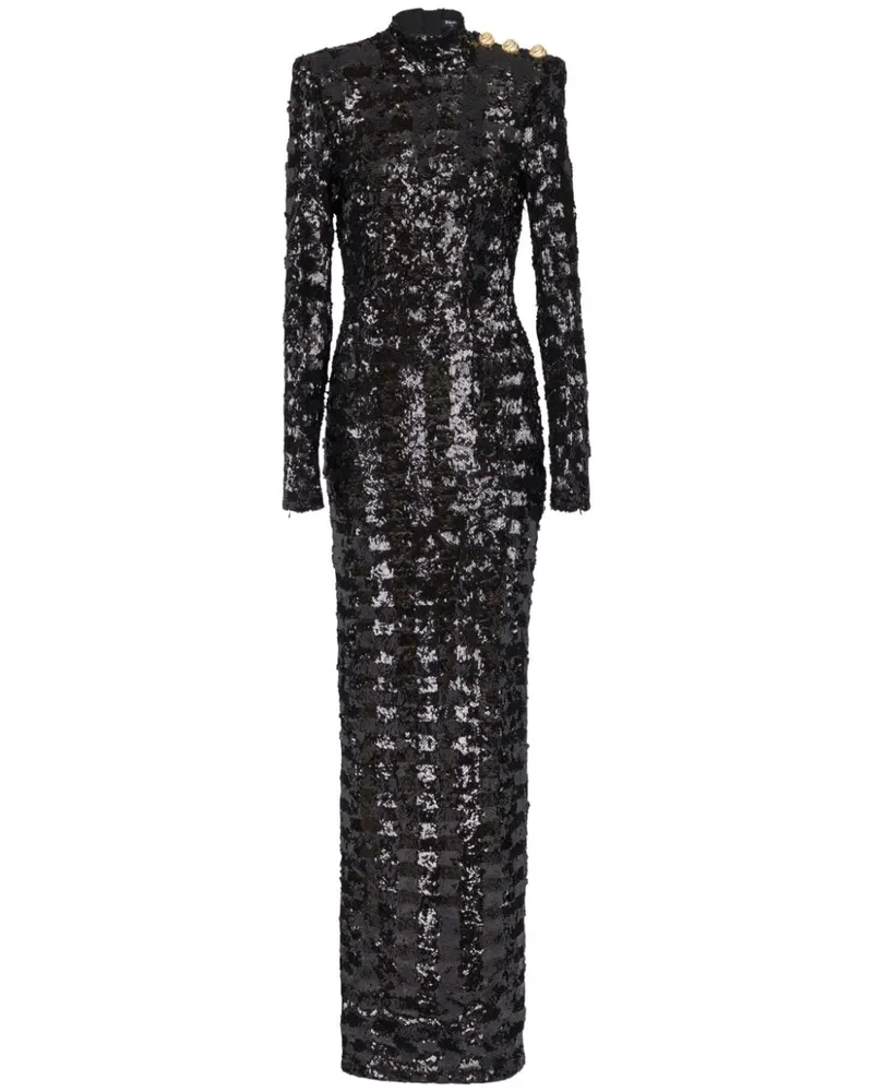 Balmain Langes Kleid mit Pailletten - Schwarz Schwarz