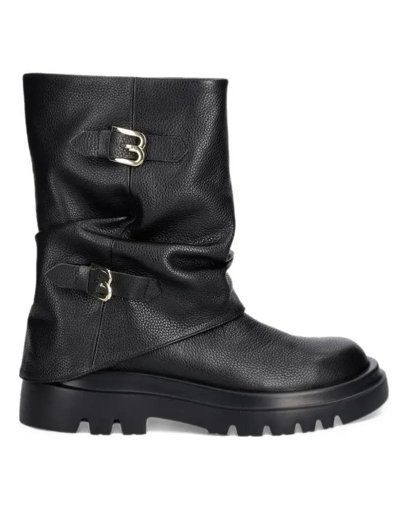 Baldinini buckle-detail pebbled biker boots - Schwarz Schwarz