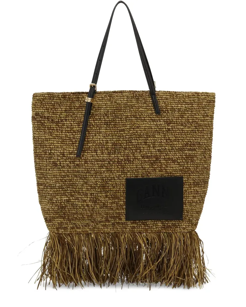 Ganni Shopper aus Bast - Nude Nude