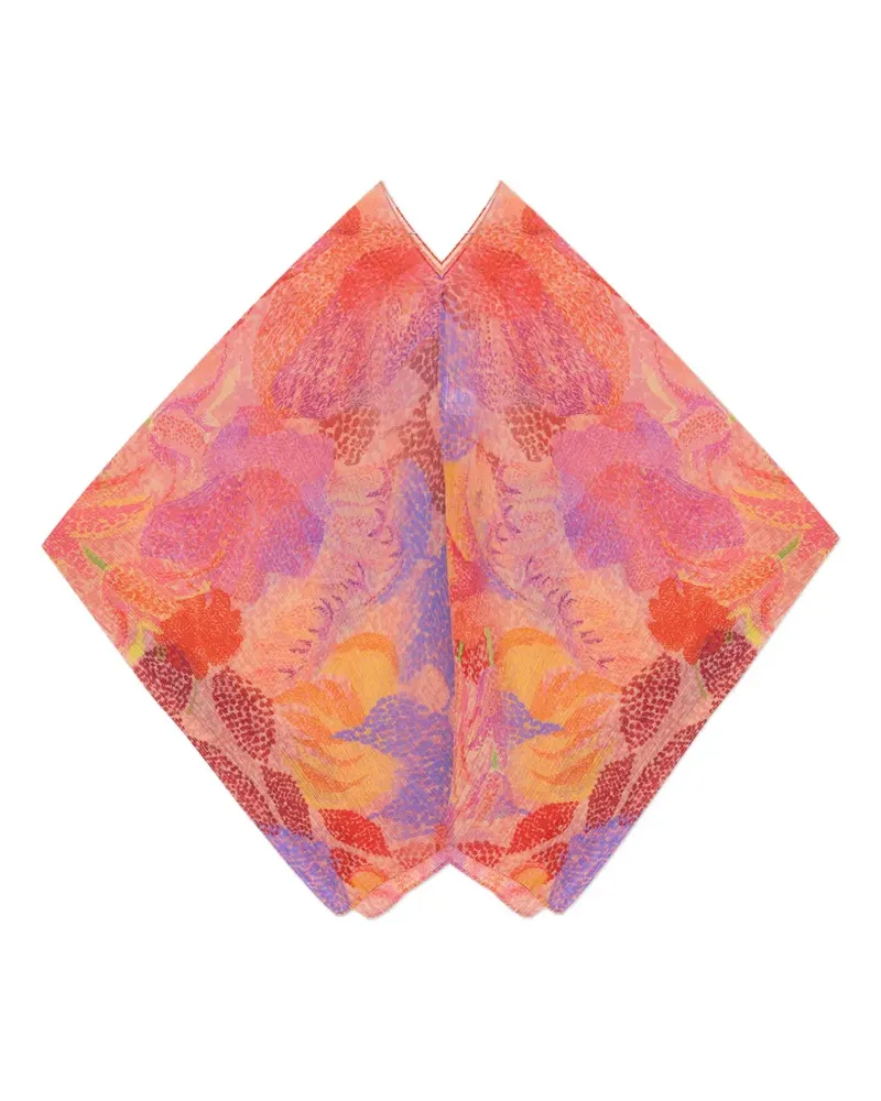 Issey Miyake pleated floral print poncho - Rosa Rosa