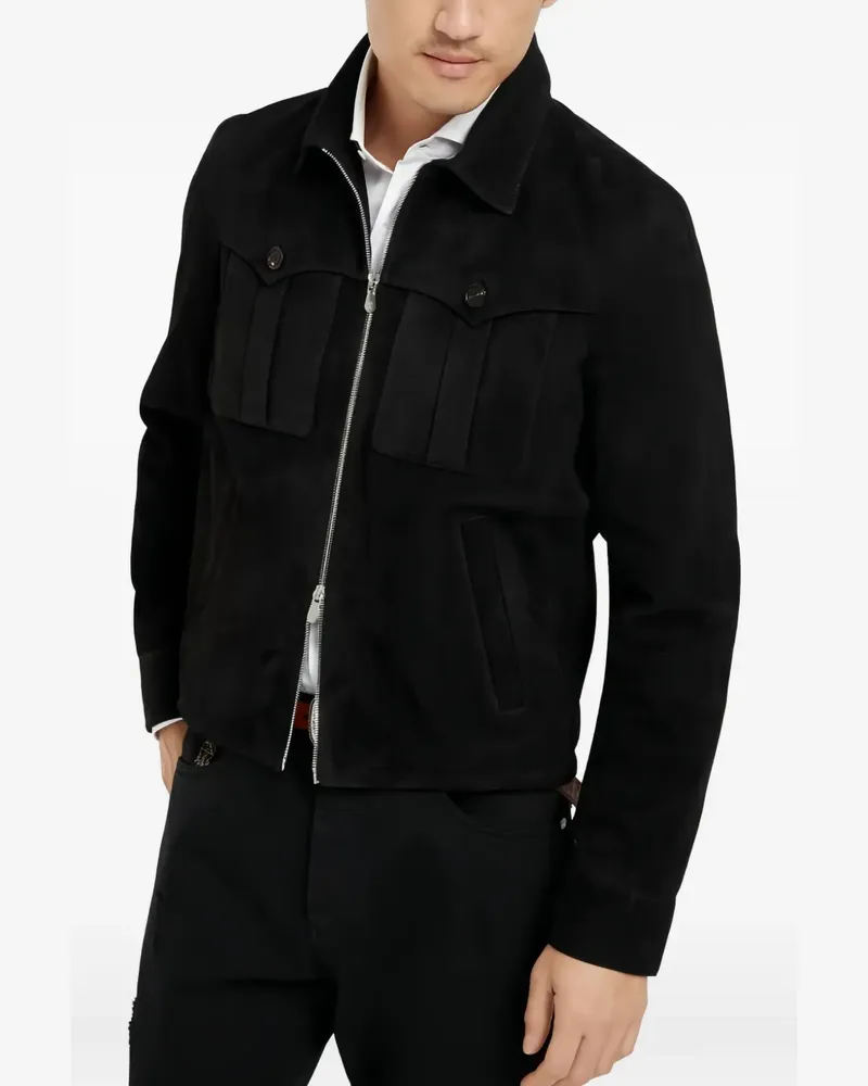 Brunello Cucinelli suede trucker jacket - Schwarz Schwarz
