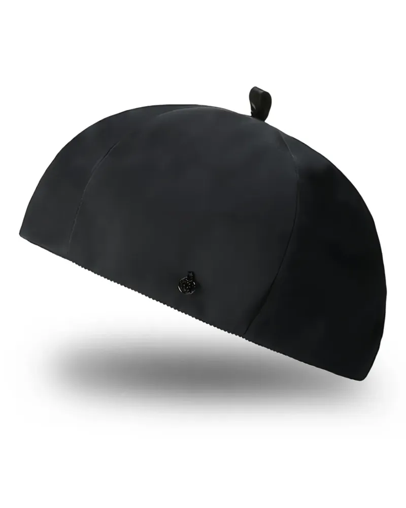 Maison Michel Emy Baskenmütze mit Logo-Schild - Schwarz Schwarz