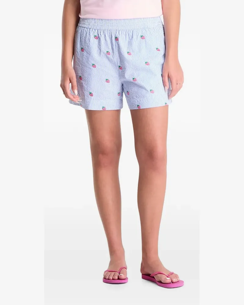 MC2 Saint Barth Meave strawberry-embroidered seersucker shorts - Blau Blau