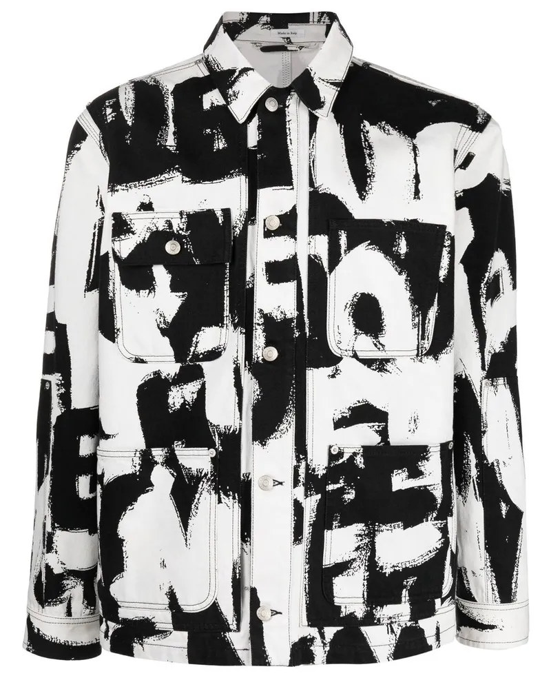 Alexander McQueen Jeansjacke mit Text-Print - Schwarz Schwarz