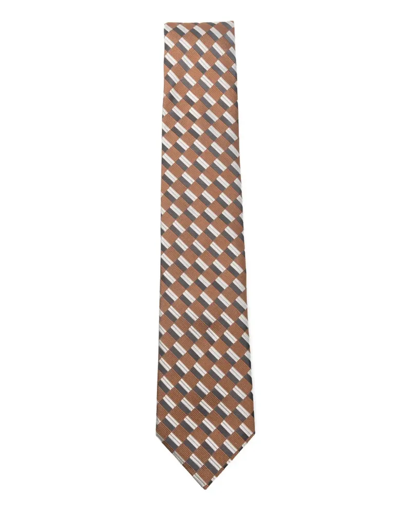 Emporio Armani Geometrisch gemusterte Seidenkrawatte - Braun Braun