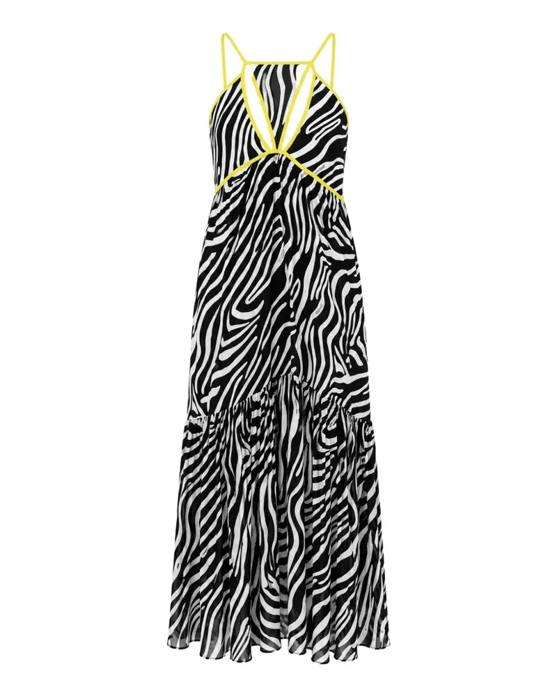 Patrizia Pepe Gerüschtes Maxikleid mit Zebra-Print - Schwarz Schwarz