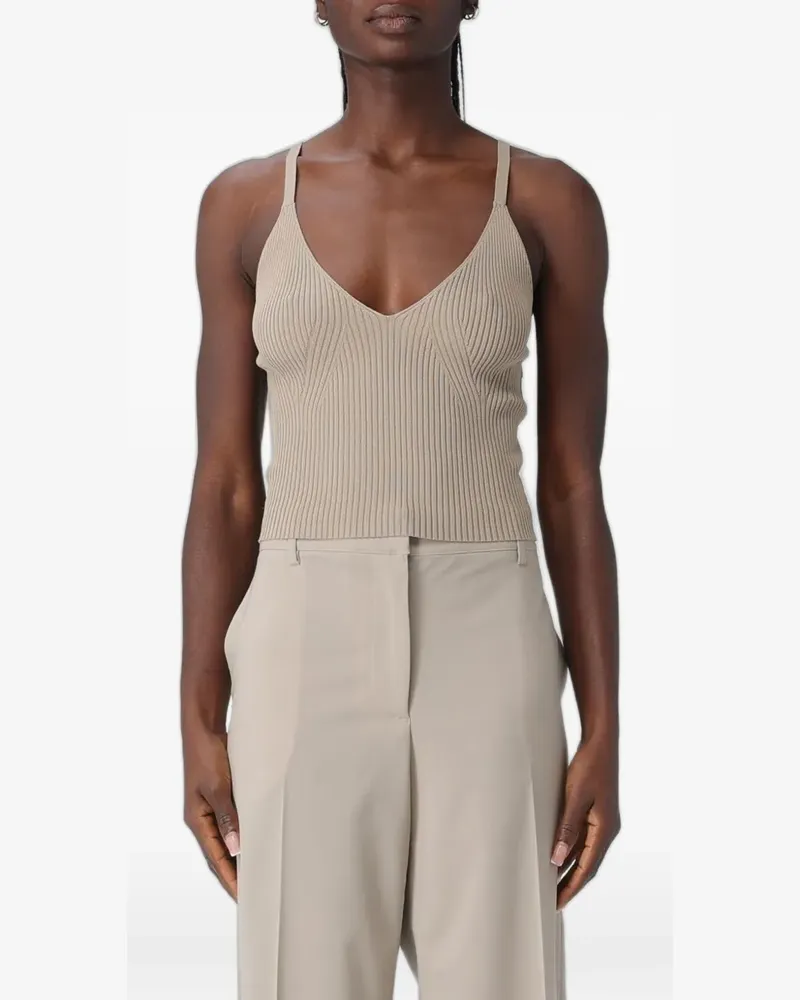 Emporio Armani ribbed-knit V-neck top - Nude Nude