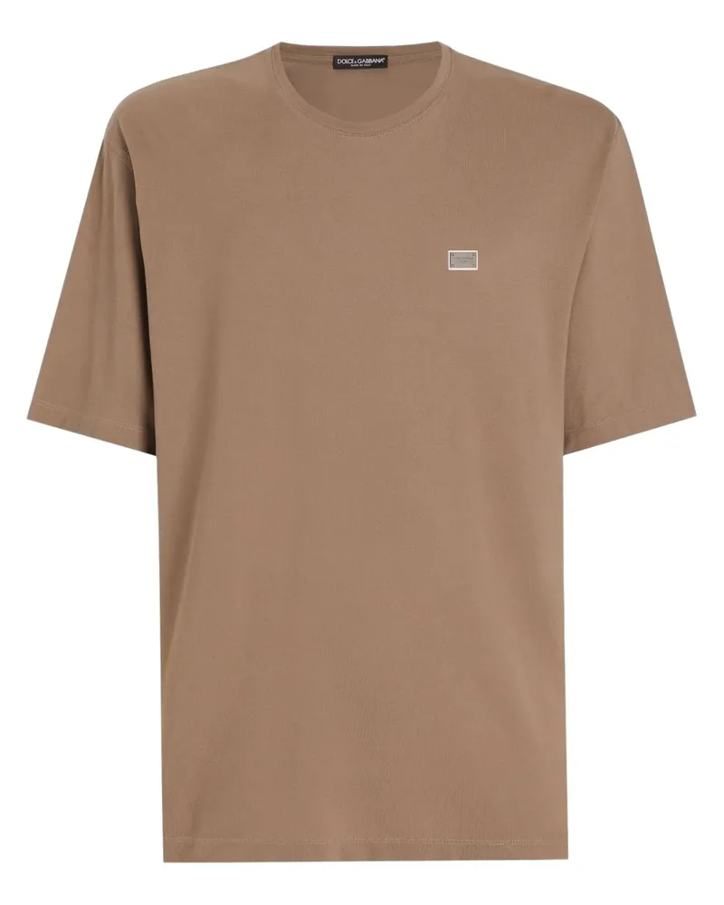 Dolce & Gabbana T-Shirt mit Logo-Schild - Braun Braun