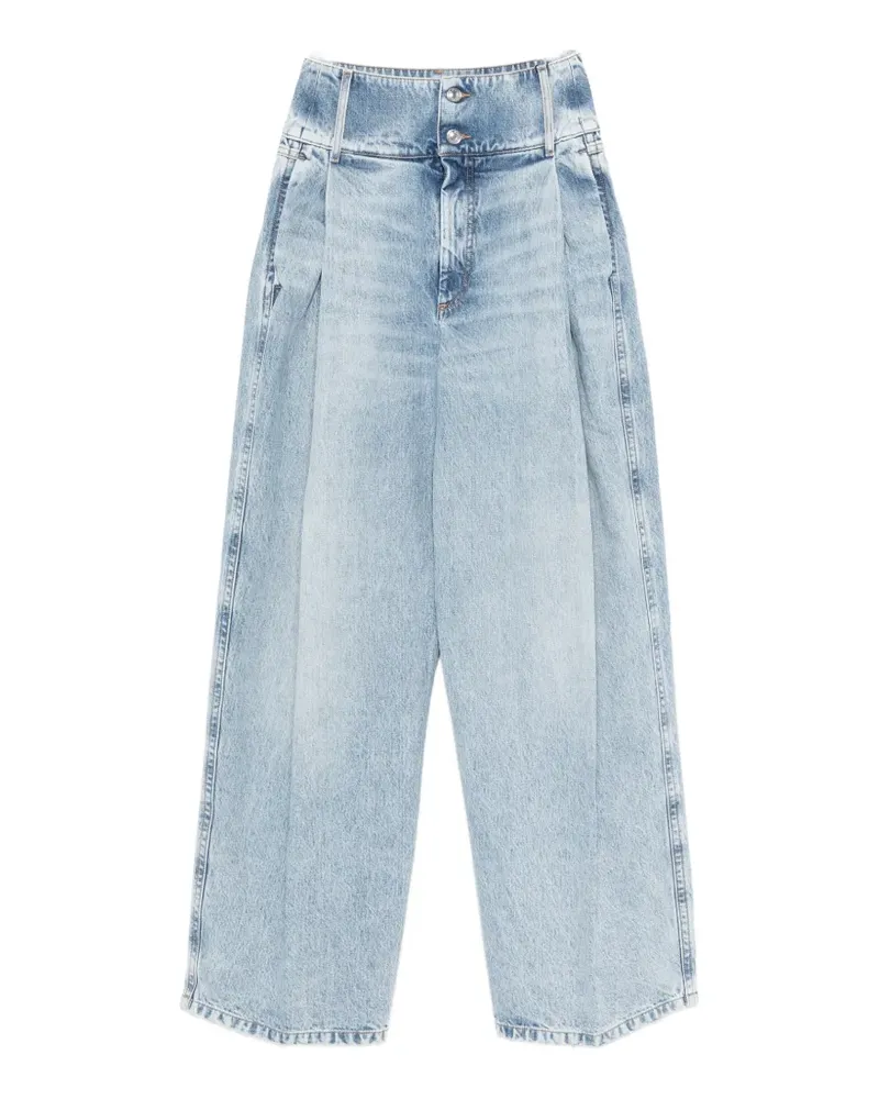 SPORTMAX Salbatro button-embellished pleated denim trousers - Blau Blau