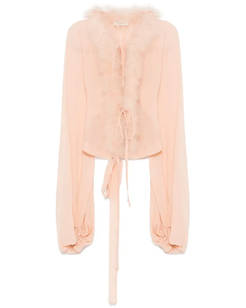 Blumarine Georgette-Bluse mit Federbesatz - Rosa Rosa