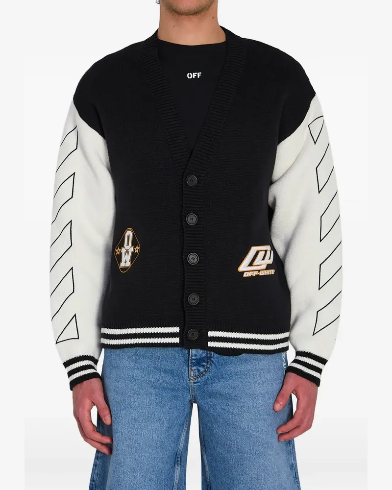 OFF-WHITE ribbed embroidery varsity cardigan - Schwarz Schwarz