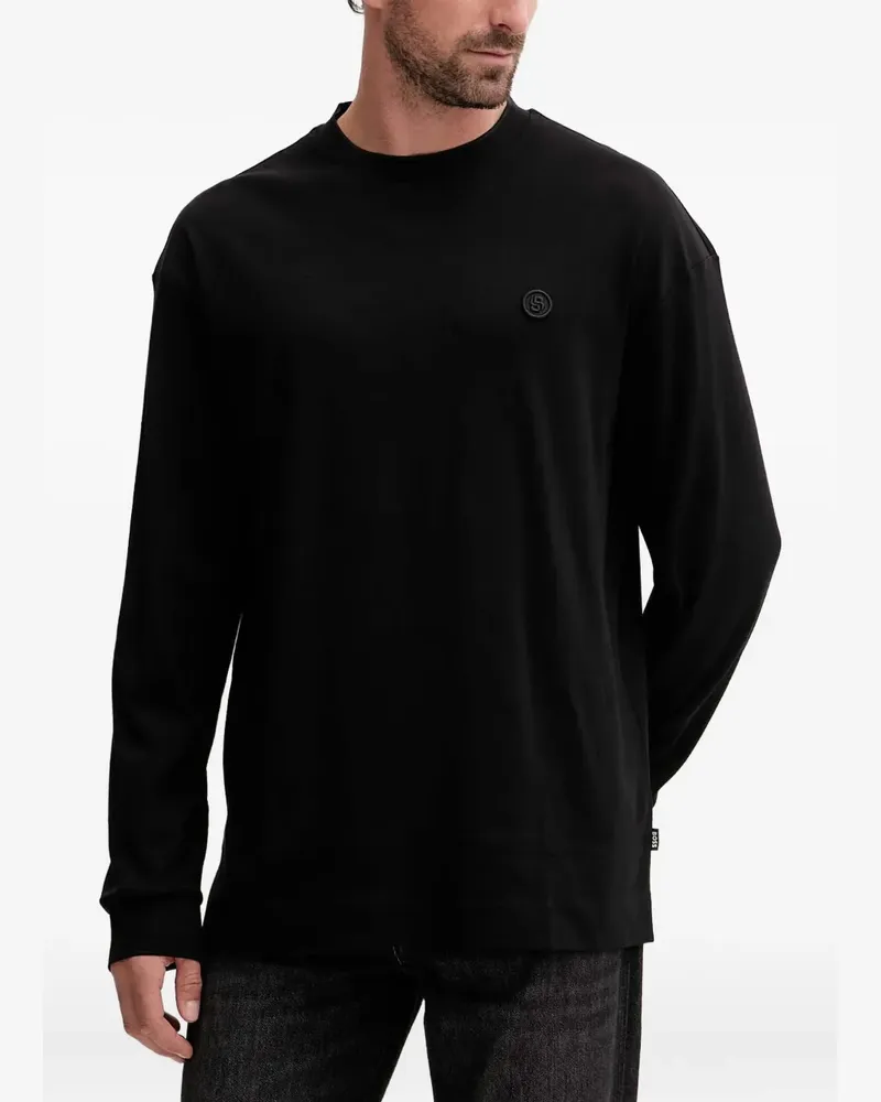 HUGO BOSS Langarmshirt mit Logo-Stickerei - Schwarz Schwarz