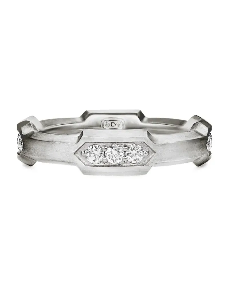 David Yurman Hex Station Sterlingsilber-Ring mit Diamant 6mm Silber