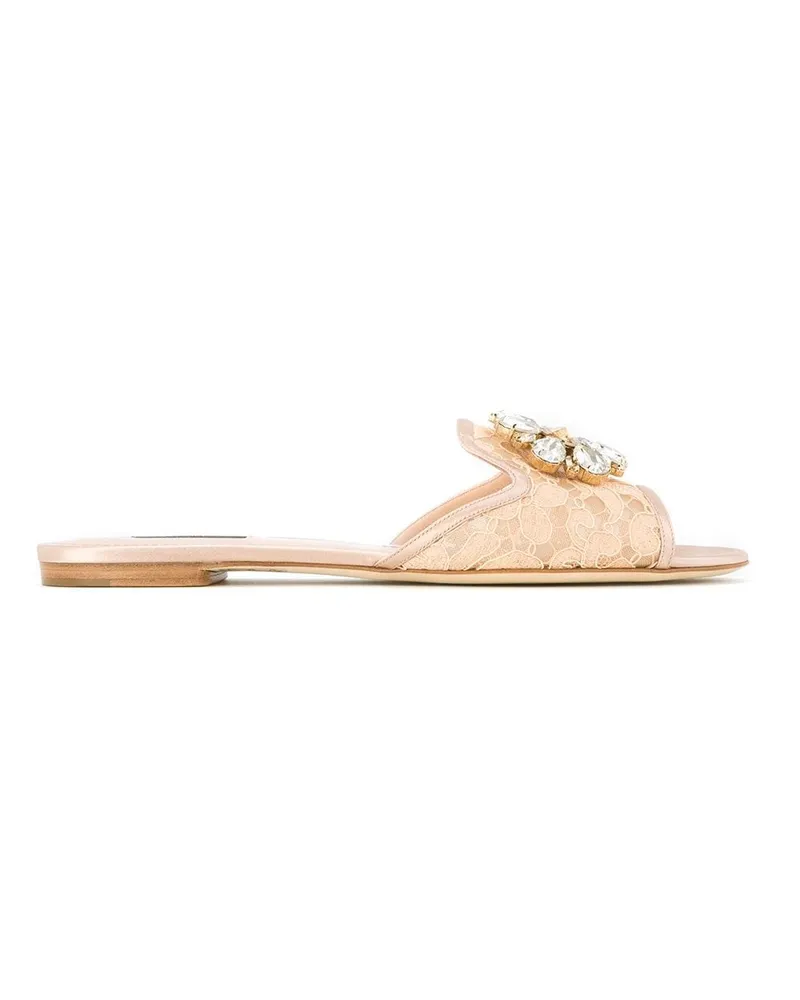 Dolce & Gabbana Rainbow Lace Sandalen mit Brosche - Nude Nude