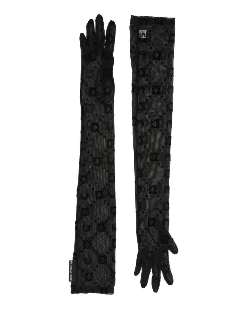 Marine Serre Mesh-Handschuhe mit Mond-Print - Schwarz Schwarz
