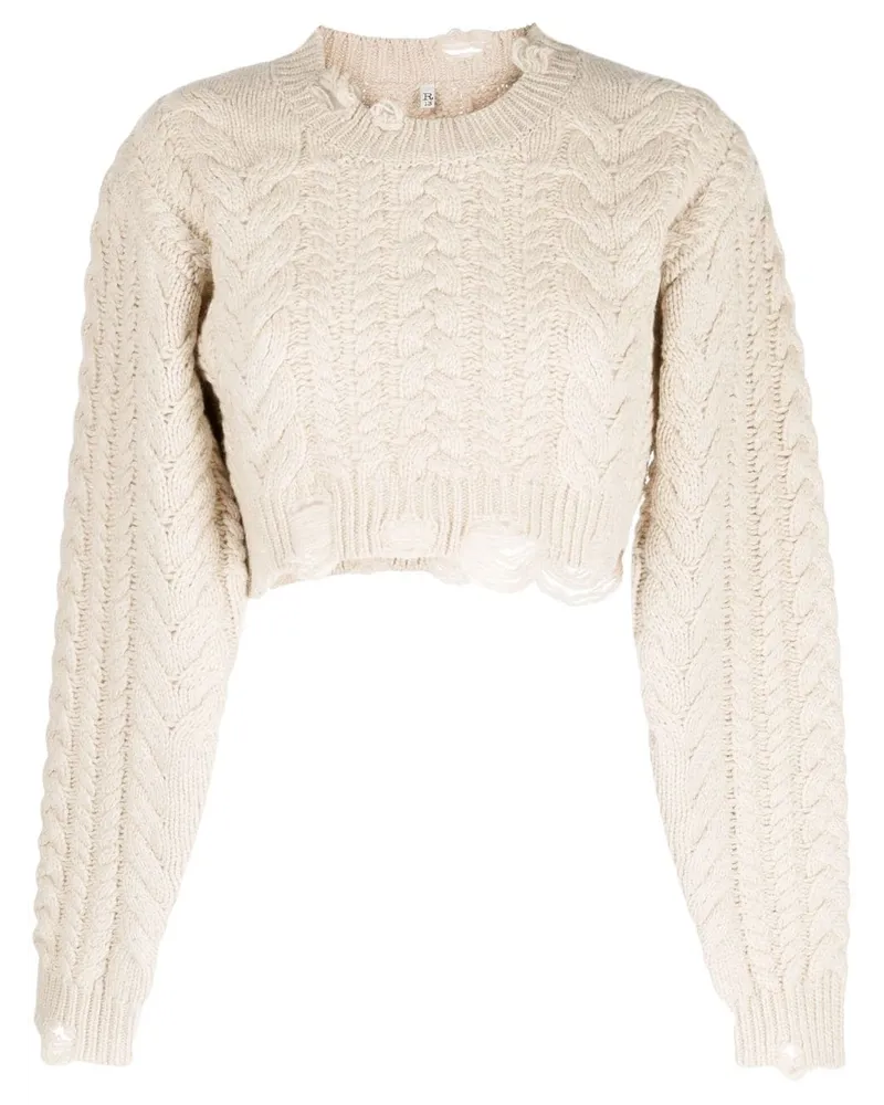 R13 Cropped-Pullover mit Zopfmuster Nude