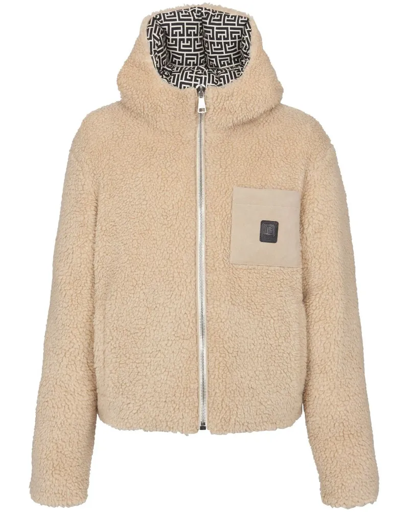Balmain Teddy-Jacke mit Monogramm-Patch - Nude Nude