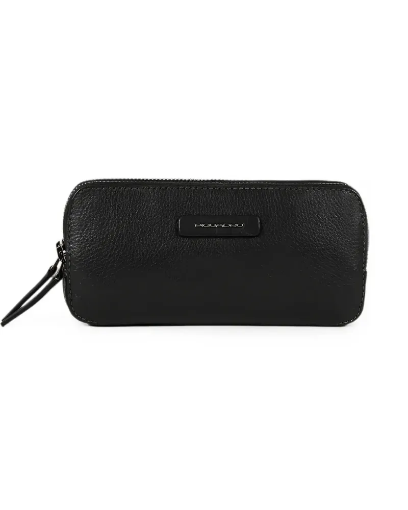 Piquadro pebbled logo-plaque clutch bag - Schwarz Schwarz
