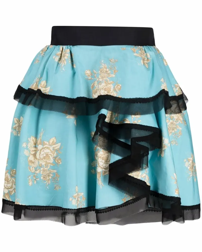 Ulyana Sergeenko Asymmetrischer Rock mit Blumen-Print - Blau Blau