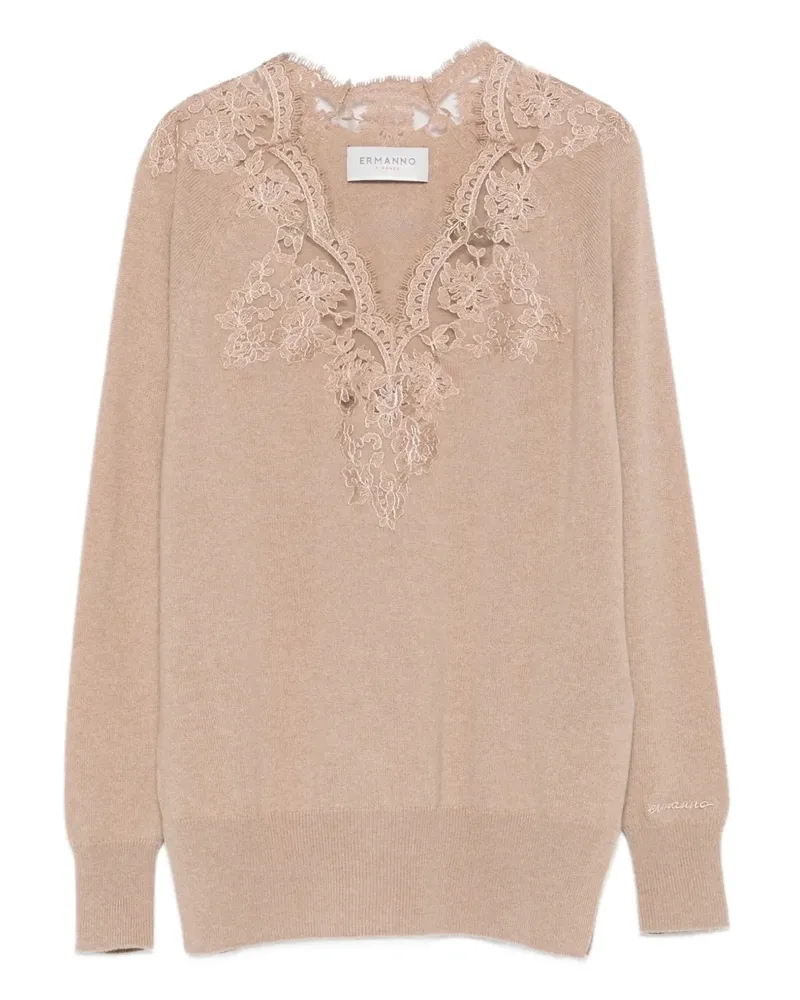 Ermanno Scervino Pullover mit Spitzenbesatz - Nude Nude