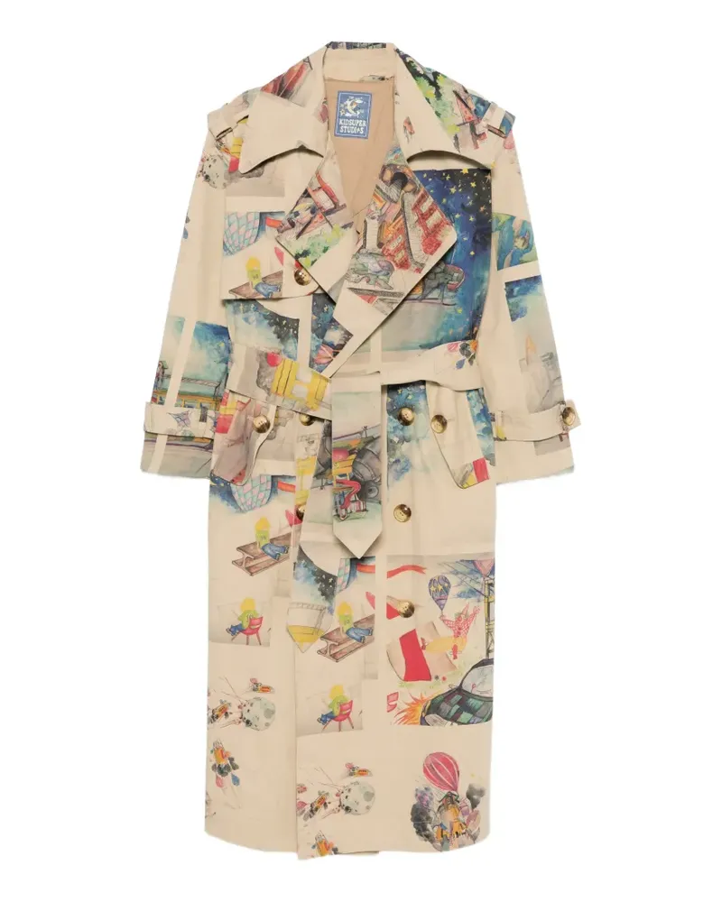 KidSuper Book Paintings double-breasted trench coat - Nude Nude