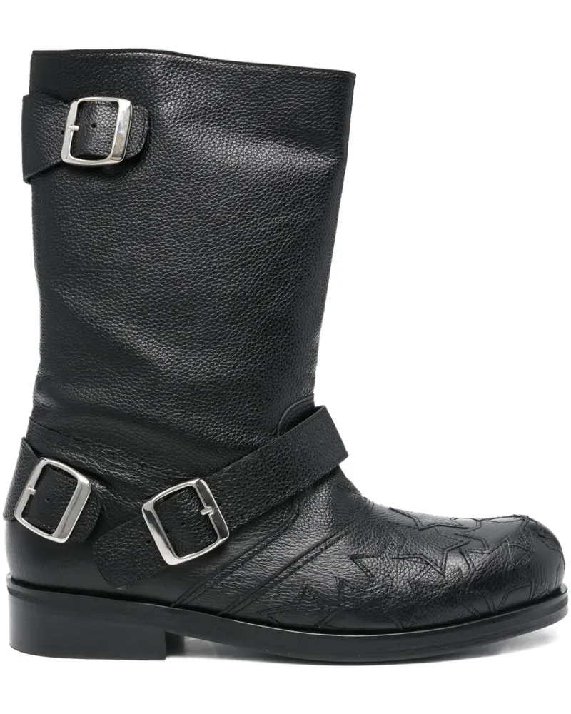 STEFAN COOKE Star Bikerstiefel aus strukturiertem Leder - Schwarz Schwarz