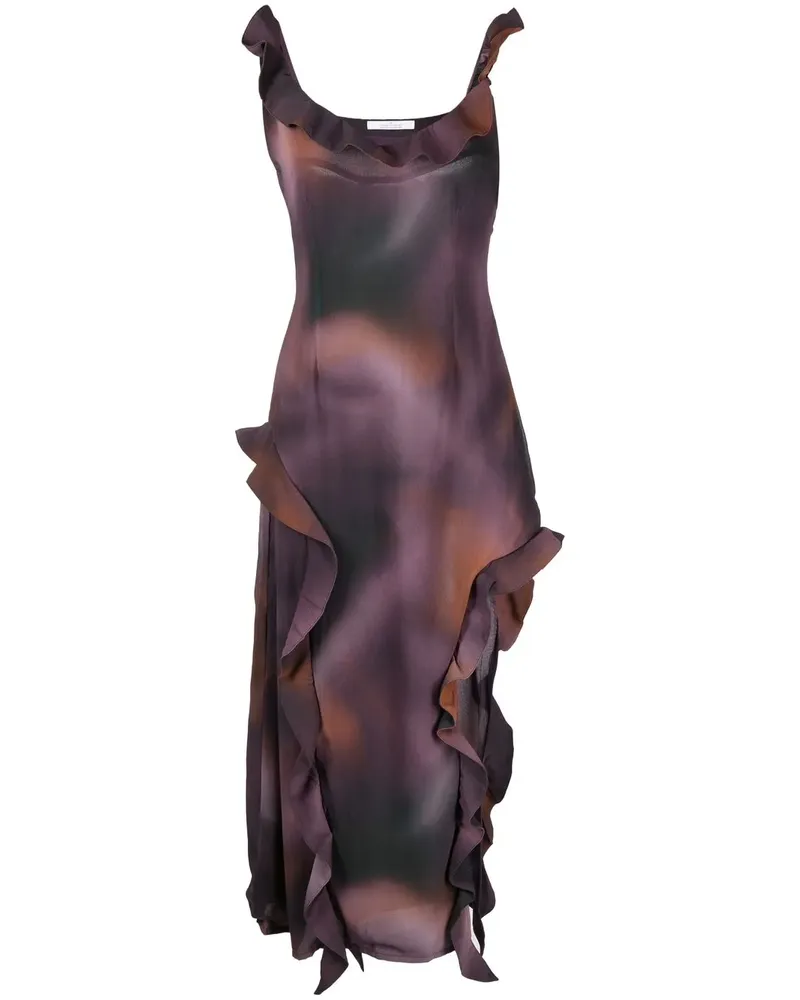 Rokh Midikleid mit abstrakten Rüschen - Braun Braun