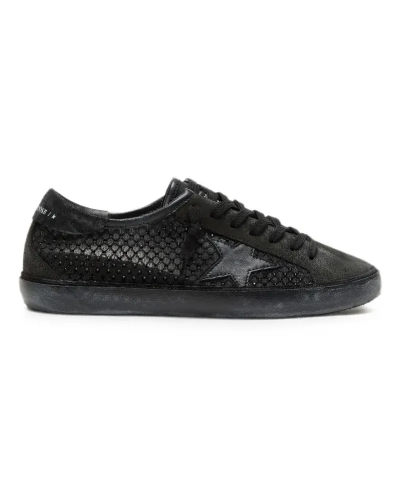 Golden Goose Super-Star LTD in perforated black suede with black star and crystals - Schwarz Schwarz