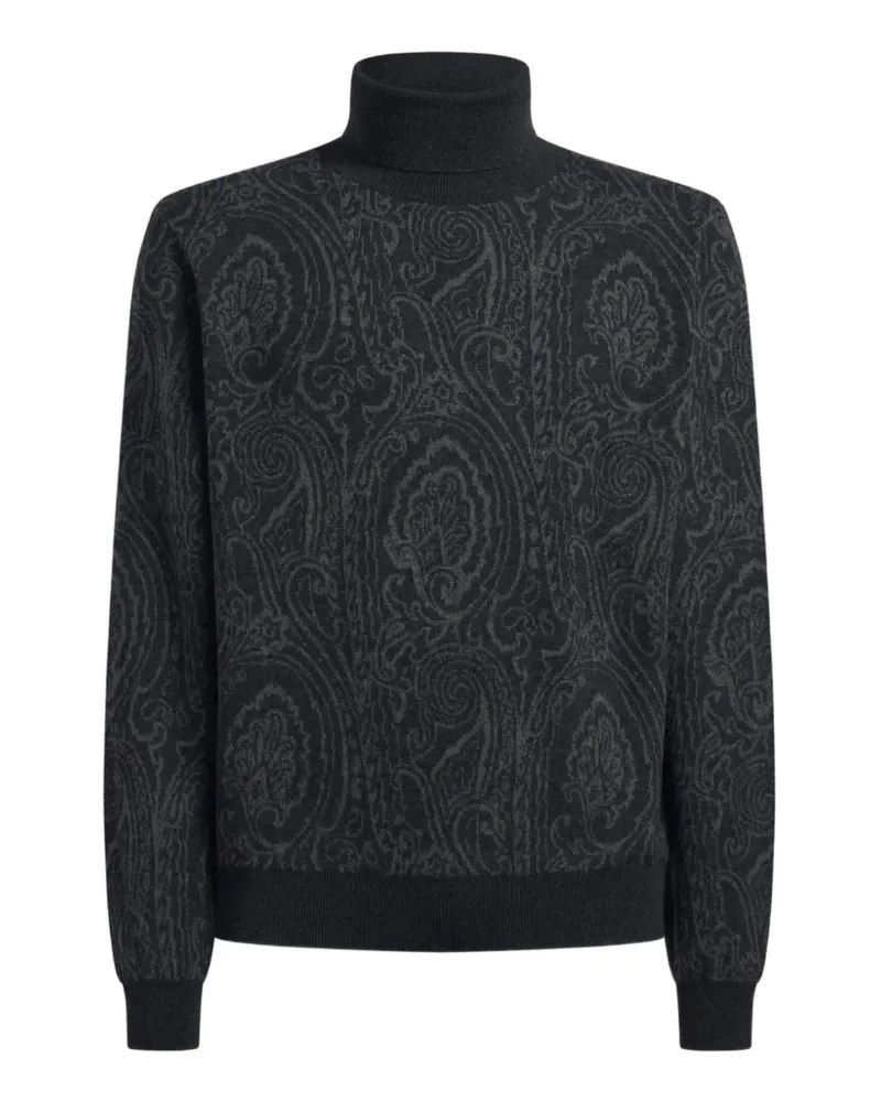 Etro Jacquard-Rollkragenpullover aus Wollgemisch mit Arnica-Motiv - Schwarz Schwarz