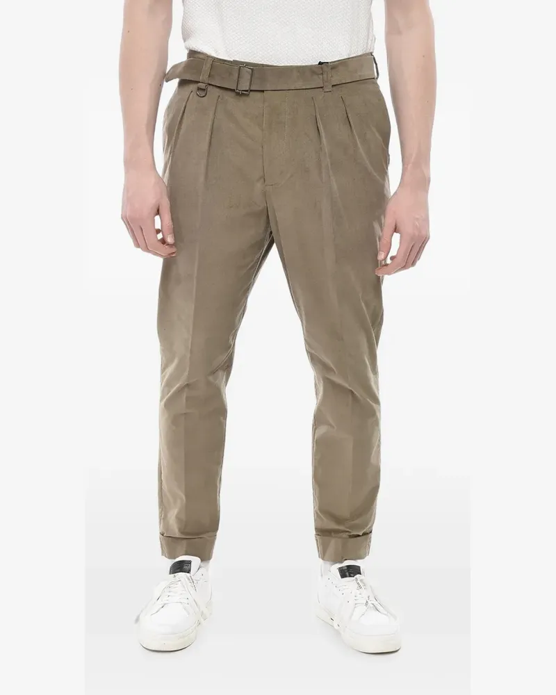 Paolo Pecora Milano corduroy-texture pleated cotton trousers - Braun Braun