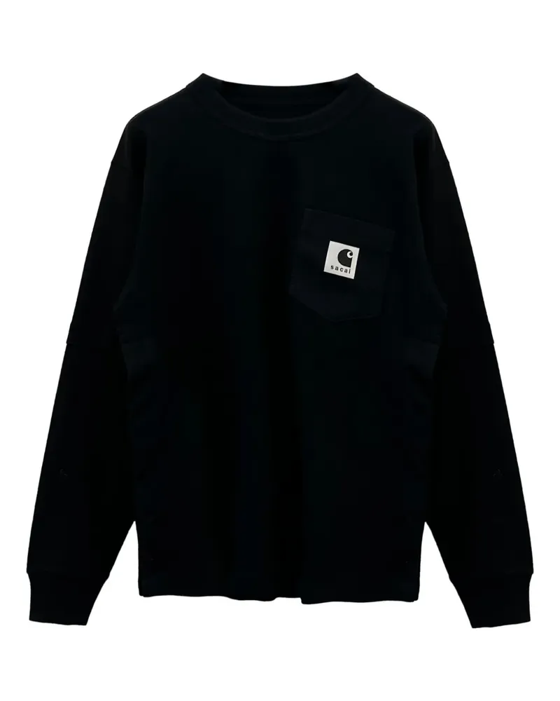 Sacai Langarmshirt mit Tasche - Schwarz Schwarz