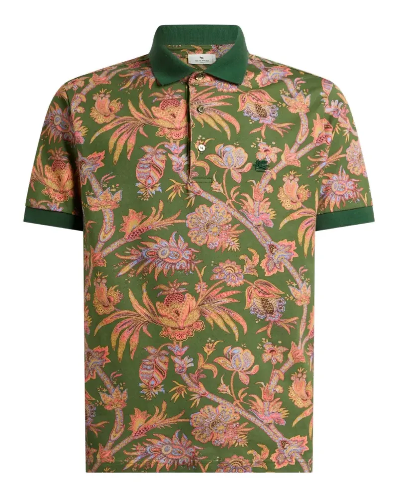 Etro cotton piqué polo shirt with floral Paisley motif - Grün Grün