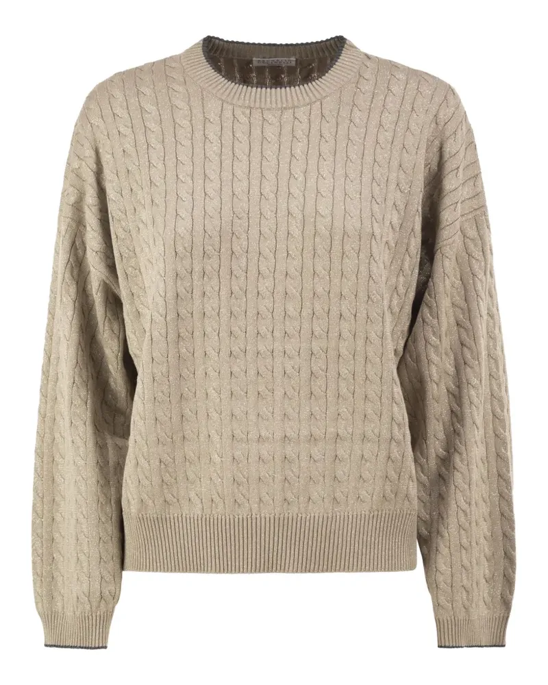 Brunello Cucinelli Schimmernder Pullover mit Zopfmuster - Nude Nude