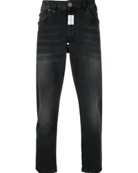 Philipp Plein Straight-Leg-Jeans mit Logo-Patch Schwarz