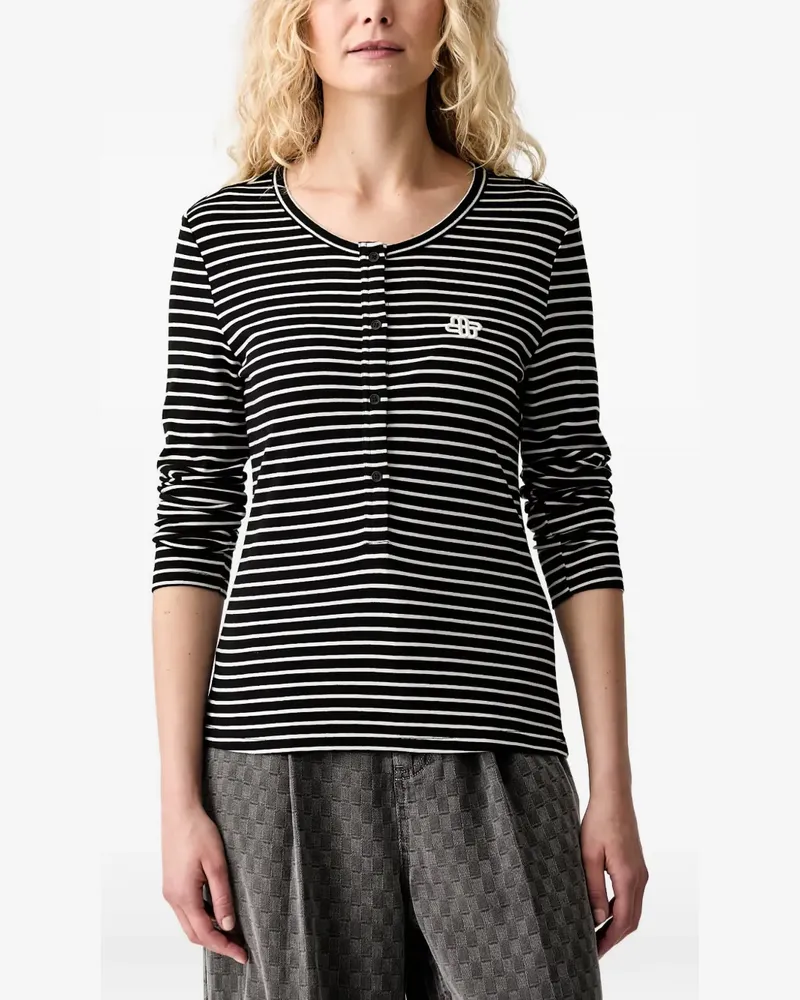 MUNTHE Gestreiftes T-Shirt mit Logo - Schwarz Schwarz