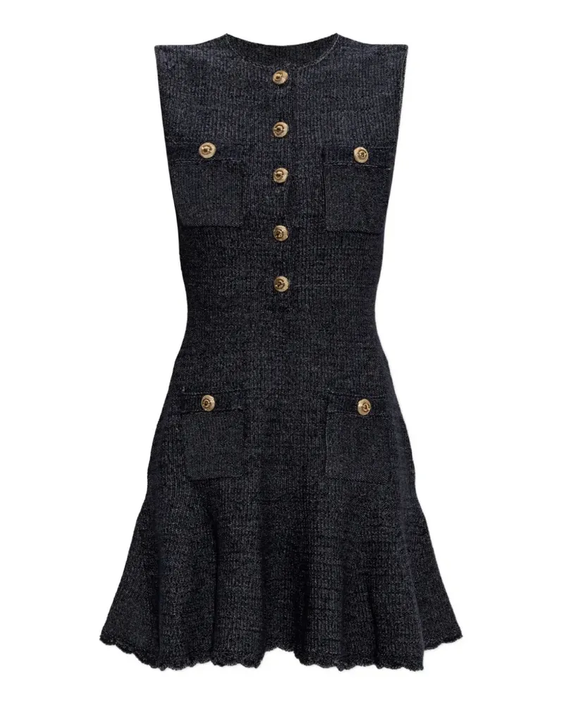 Self-Portrait navy sleeveless textured knit mini dress - Blau Blau