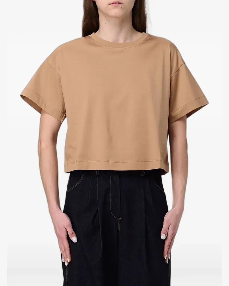 Max Mara logo-embroidered cropped T-shirt - Nude Nude