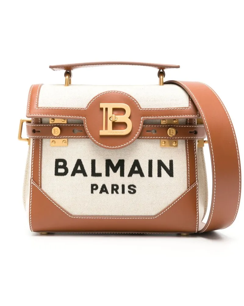 Balmain B-Buzz Canvas-Umhängetasche 23cm - Nude Nude