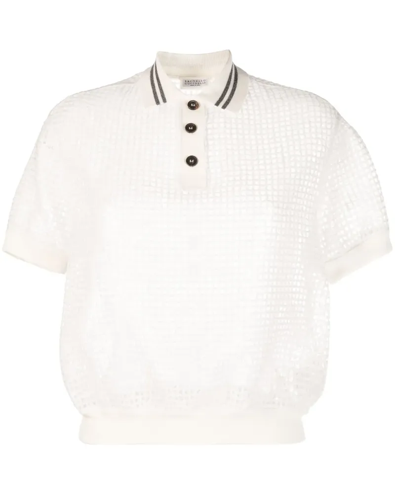 Brunello Cucinelli Gestricktes Oberteil mit Polokragen - Weiß Weiß