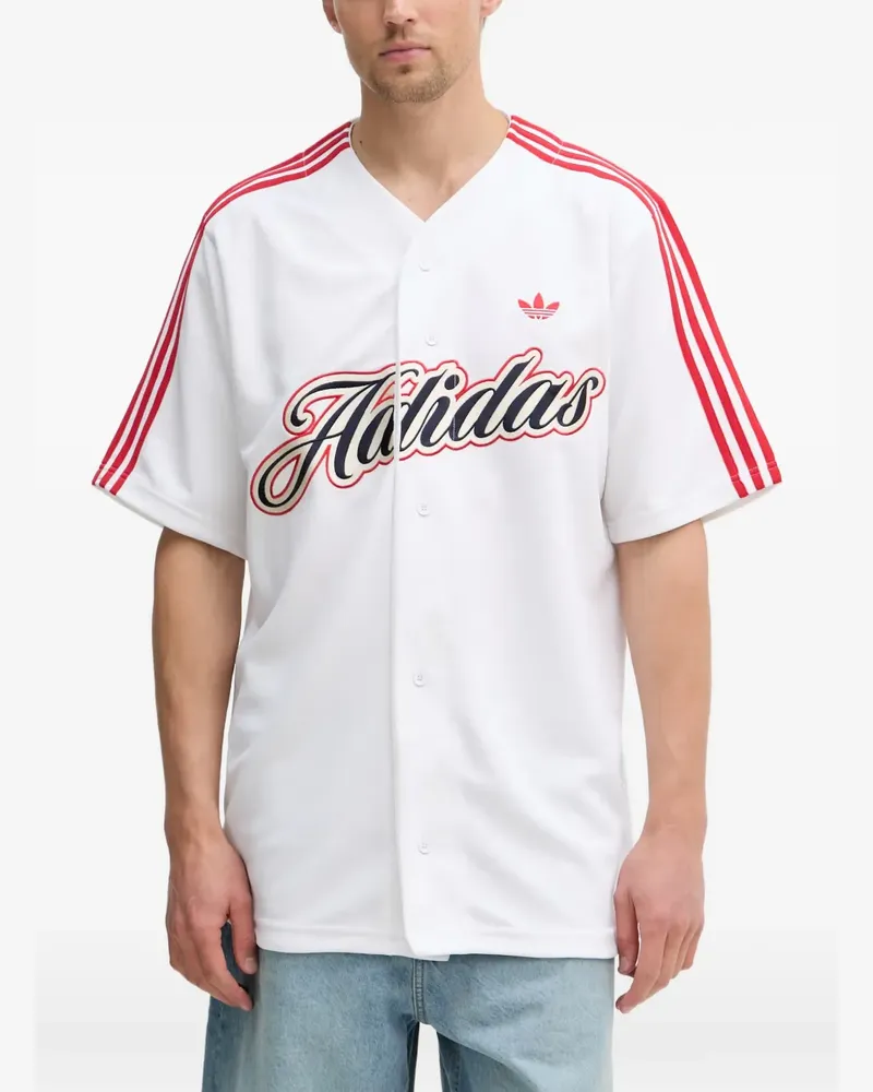 adidas logo-embroidered striped-sleeve shirt - Weiß Weiß