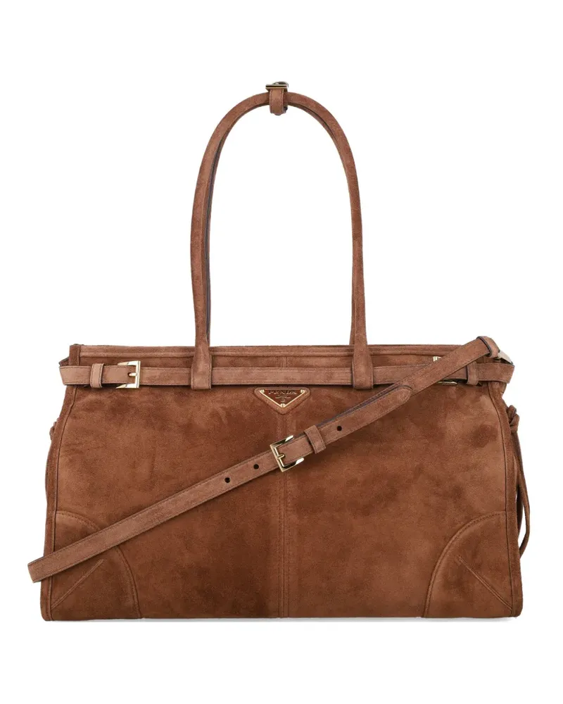 Prada Mittelgroßer Bonnie Wildleder-Tote Bag mit Schnallenverschluss - Braun Braun