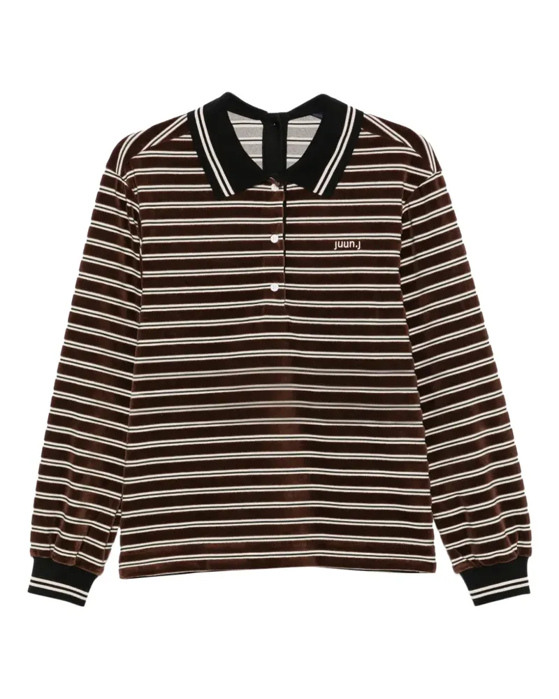 JUUN.J striped velvet-effect polo shirt - Braun Braun